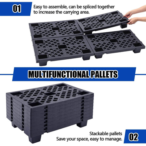 6 Pcs Plastic Pallets Nestable Lightweight Polyethylene Pallets 23.6 X 15.8 X 3.9 Inches Interlocking Breathable Grid Storage