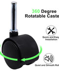 Close-up of 1.5 Inch Plastic Swivel Casters Set Of 4 With M8 Neck Stem 360 Degree Rotation Black Nylon Replacement Wheels