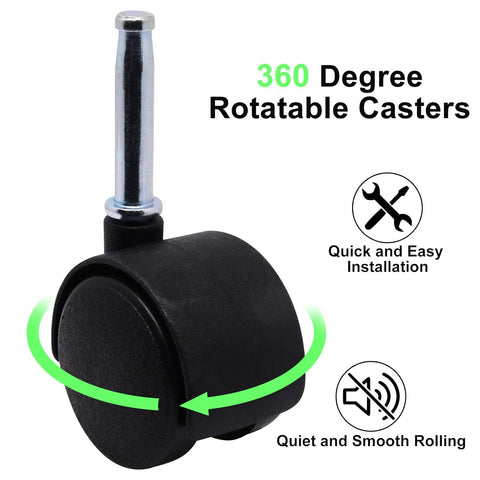 Close-up of 1.5 Inch Plastic Swivel Casters Set Of 4 With M8 Neck Stem 360 Degree Rotation Black Nylon Replacement Wheels