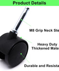 1.5 Inch Plastic Swivel Casters Set Of 4 With M8 Neck Stem 360 Degree Rotation Black Nylon Replacement Wheels close-up view