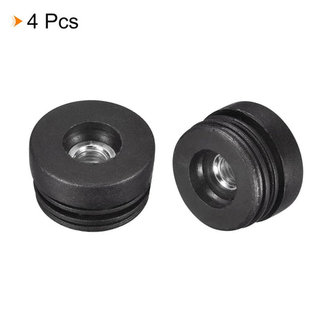 4 Pack Plastic Threaded Tube Inserts With M10 Thread For 38mm Round Tubes 1.5 Inch OD Adjustable Height Black Plug Caster Inserts