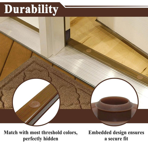 20Pcs Threshold Screw Covers for Door Sill Cap installed on a door sill, showcasing plastic plugs hiding screws for a clean finish