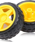 Yellow and black plastic tire wheels for Geared DC Motor 3V To 12V For Four Wheel Drive Toy Cars And Robotics DIY Kit.
