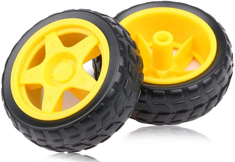Yellow and black plastic tire wheels for Geared DC Motor 3V To 12V For Four Wheel Drive Toy Cars And Robotics DIY Kit.