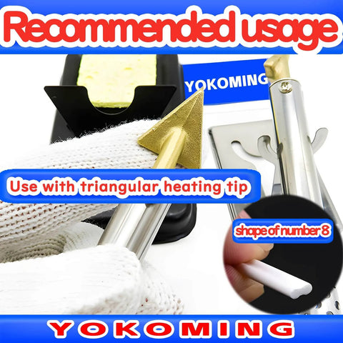 Triangle heating tip in use with All-In-One Plastic Weld Kit With 40 Welding Rods In Four Materials PP PE ABS PVC by YOKOMING.