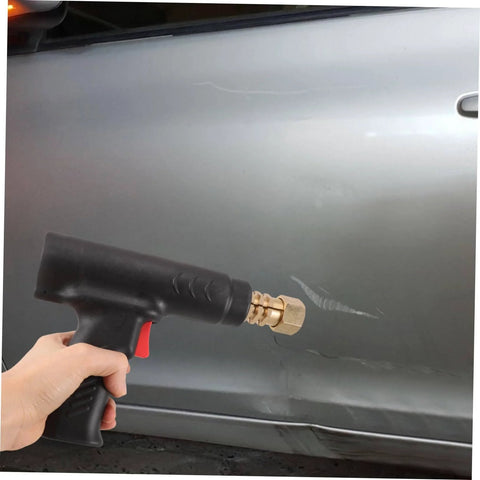 Handheld Auto Body Welder For Plastic Welding And Car Bumper Repair Portable Durable Welding Tool Kit held against car panel
