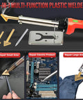 150W Plastic Welder Kit With 3 Speed Temperature Control for fast heating, showing welding tool and repair examples on plastic and electronics