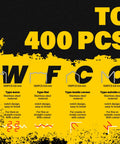 Infographic showing 400 PCS of staple types for 2 In 1 Plastic Welder Kit For Car Bumpers And Plastic Repairs, Yellow Allturn