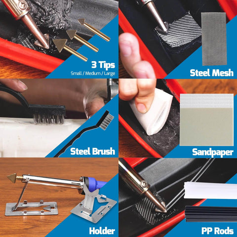 All In One Plastic Welder Kit With 110 Volt 60 Watt Welder Includes 3 Copper Tips 40 Plastic Rods 5 Sandpapers Steel Mesh For Car Repair