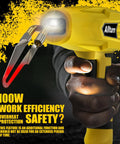 Close-up of Allturn 3 In 1 Plastic Welder Kit with 110V power, showcasing yellow handle and welding tips for car bumpers and thermoset plastics.