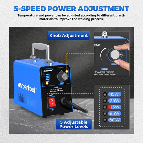 Plastic Welder Kit With 600 Hot Staples 110V Car Bumper Repair Welding Machine with adjustable power levels shown