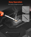 Dual Power Plastic Welder Kit With 60W And 100W Soldering Iron repairing plastic surface with attached comparisons of before and after results.