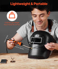 Person using the Dual Power Plastic Welder Kit With 60W And 100W Soldering Iron on a welding helmet.