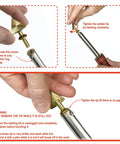 UL Certified 80W Plastic Welding Kit instruction on tightening brass welder tip, highlighting clockwise twist for auto bumpers, kayaks repair.