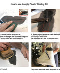 Steps to use UL Certified 80W Plastic Welding Kit for repairing car bumpers shown in a step-by-step instructional image.