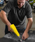 Man using 182 Piece Plastic Welding Rods Kit For Bumpers Kayaks Furniture And Toys Pro Grade All In One DIY Welder Set