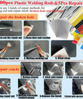 Instructional guide for Beefed Up 220W Plastic Welder 2 In 1 Repair Kit, showing steps to repair plastics using welding rods and repair net.