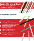 Long 13 Inch Plastic Welding Rods Pack For Pro DIY Repairs With One Eighth Inch Diameter Fifty Two Pieces In Seven Plastic Types