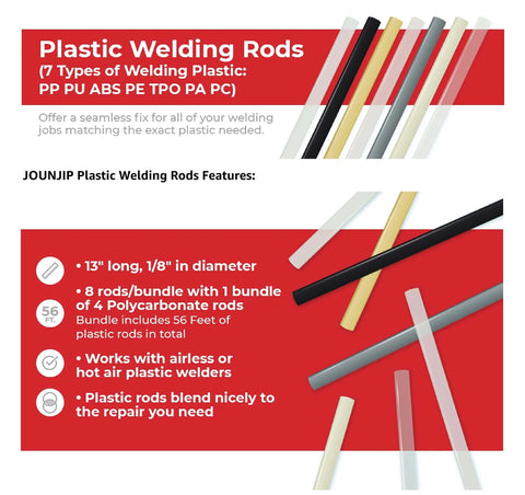 Long 13 Inch Plastic Welding Rods Pack For Pro DIY Repairs With One Eighth Inch Diameter Fifty Two Pieces In Seven Plastic Types