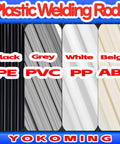 All-In-One Plastic Weld Kit With 40 Welding Rods In Four Materials PP PE ABS PVC visible in black, grey, white, beige colors