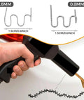 Plastic Welding Staples Kit With 1000 Pcs Wave Shape Staples in 0.8mm and 0.6mm sizes in use for plastic repairs.
