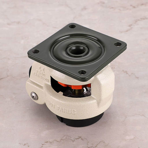 Plate Mounted Retractable Workbench Casters FM 60F with Rubber Pad Leveling Wheels, heavy duty, close-up view