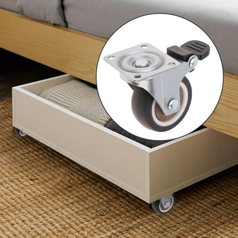 1.5 Inch Plate Swivel Caster Wheels Set Of 4 With Quiet Rubber Wheels And Locking Brakes attached to furniture drawer
