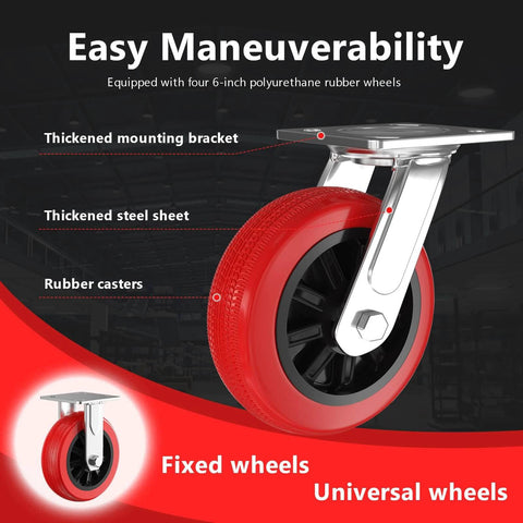 6-inch polyurethane rubber wheel and thickened steel bracket for ✝️ 5IN1 Heavy Duty Platform Truck with Cage 44x28 Hand Truck Extra Large Version