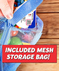 Hand holding zippered mesh storage bag with 200 Premium Crush-Resistant Play Balls for Ball Pits – Non-Toxic, BPA & Phthalate Free