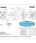 Technical drawing of PLF060 gearbox, 60 mm size, for rotary equipment and power transmission, showing dimensions and specifications.