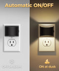 Two Pack Led Night Light Plug In With Dusk To Dawn Sensor Three Level Brightness 30 60 100 Lum Warm White 3000K installed in outlet