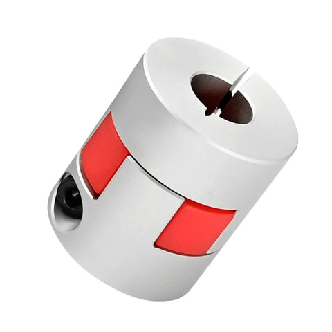 Compact Plum Blossom Shaft Coupling D30 L35 with a 10-14 mm bore, polyurethane elastomer visible, used in CNC machines and robotics