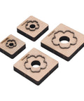 Plum Blossom Shaped Leather Die Cutter 4 Piece Set For Handmade DIY Leather Craft, alloy steel punch on wooden base visible