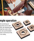 Plum Blossom Shaped Leather Die Cutter 4 Piece Set For Handmade DIY Leather Craft with wooden base on workbench