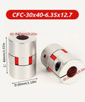 Plum Flexible Shaft Coupling 6.35mm To 12.7mm Bore 30mm Diameter 40mm Length Aluminum Alloy Body With Polyurethane Damping