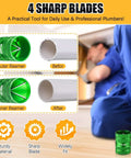 2 In 1 Plumbing Tool Kit With Deburring Tool And Depth Gauge For Copper PEX PVC CPVC Brass And Aluminum Tubing From Quarter Inch To One And Five Eighths Inch Deburring Range And Quarter Inch To One Inch Depth Gauge Great For Pros And DIYers featuring sharp blades and reamer use illustration