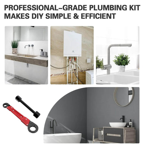 Image showcasing a 5 Piece Plumbing Tools Kit with Angle Stop Wrench and Adjustable Plumbers Wrench for Home Plumbing