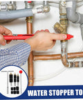 Person using Water Stopper Tool Kit For Plumbing Emergency Leak Repair With Wrench And Pins Built Tough From Stainless Steel Copper And Rubber on pipes