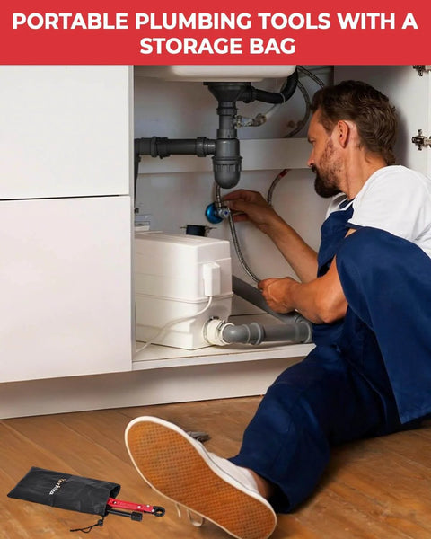 Man using 5 Piece Plumbing Tools Kit With Angle Stop Wrench And Adjustable Plumbers Wrench For Installing New Compression Angle Stops