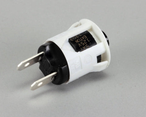 Plunger Switch Hinge Genuine OEM Replacement Part For Commercial Refrigerators in white and black plastic from side view