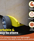 Close-up of a Compact Plywood and Drywall Dolly showing high-impact PVC wheel design for easy transport.