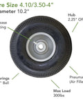 Marathon 02310 pneumatic air filled hand truck and all-purpose tire, 4.10/3.50-4 inch, 2.25" offset hub, 5/8" bearings, top view