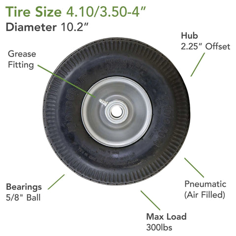 Marathon 02310 pneumatic air filled hand truck and all-purpose tire, 4.10/3.50-4 inch, 2.25" offset hub, 5/8" bearings, top view