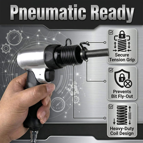 Spring Retainer For Air Hammer Chisel Gun Three Eighths Inch Replacement Part For Attachments And Bits Durable Steel Construction For Pneumatic Tools Quick Release Chuck Compatible Universal Fit shown on air hammer.