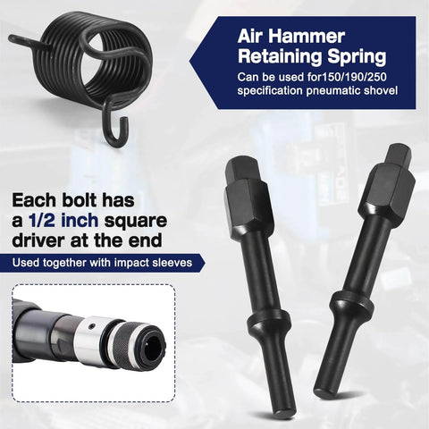 Shake N Break Pneumatic Bolt Breaker Set With Air Hammer Spring showing components and 1/2 inch adapters for sockets