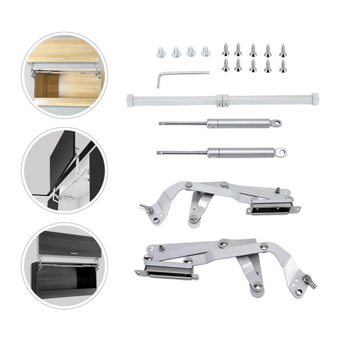 Cabinet Door Hinges, Folding Lift Up Top Vertical Swing Furniture Hinges, Allen Key, pneumatic arm, installation kit