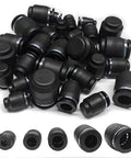 30 Pack Pneumatic Cap Style Plug Fittings Set With Push To Connect Air Line Plugs For Five Thirty Second Inch One Quarter Inch Five Sixteenth Inch Three Eighth Inch And One Half Inch Tubing Durable PBT Body POM Release Button Zinc Alloy Ferrule