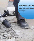 Pneumatic Air Chisel Set With Air Hammer Spring And Comprehensive Bit Collection, showing chisel in use on tiled floor.