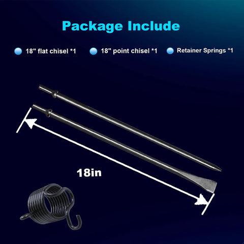 Beefy Pneumatic Cold Chisel Set 18 Inch Long With Flat And Point Chisels Air Hammer Spring Included For Concrete And Tile