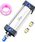 PNEUMATIC Air Cylinder SC 63-250 PT 3/8 with aluminum body, 2 1/2 inch bore, 10 inch stroke, and accessories, front view.